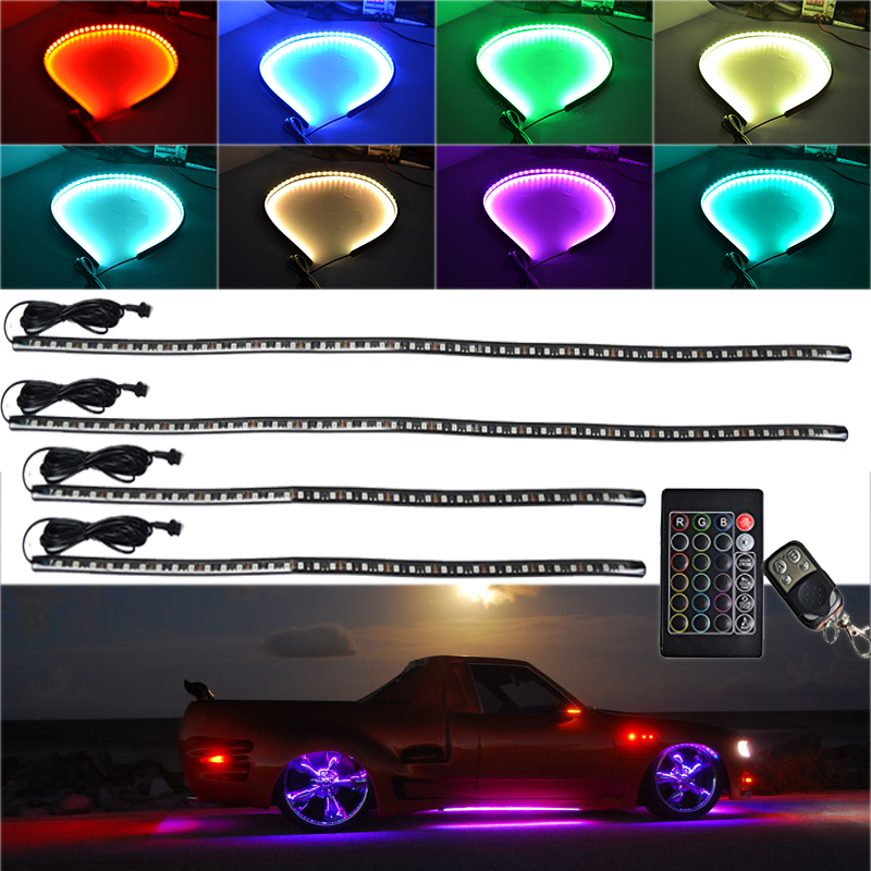 Kingshowstar - New Remote RGB 18 Colors Control SMD 5050 *4 pcs Car lighting under LED foot atmosphere Ambient Floor light led auto interior underbody light 15