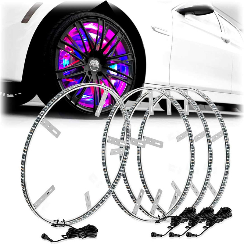 Kingshowstar - 17.5 Double Row Wheel Rims Lights 624LEDs Color Chasing Strobe Rings Blue-tooth APP Ctrl RGB led dream color wheel light light 12