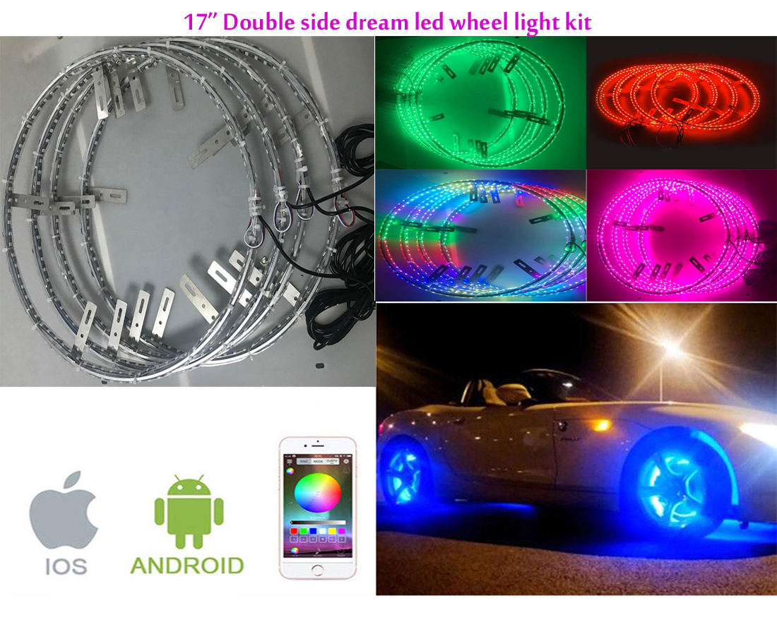 4pc 17 Million Color Chasing Double Row LED Wheel Ring Accent Light Kit- Fits Wheels with 16.5 Brakes 24