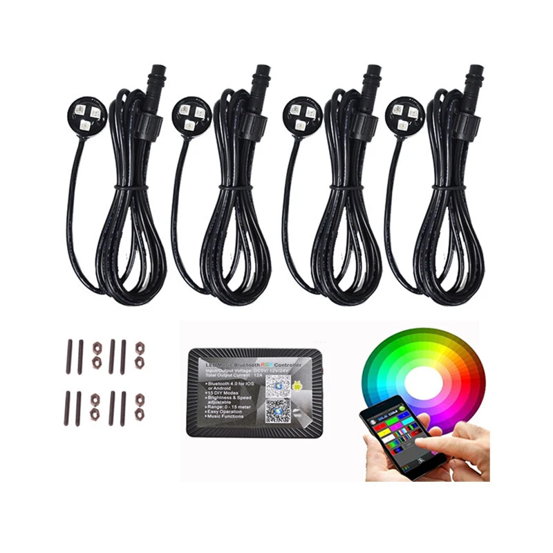 Kingshowstar - Hot Selling 4Pc Rgb 12V Universal Led Marine Boats Light Pod Kit With Bt Controller LED Marine Light 1