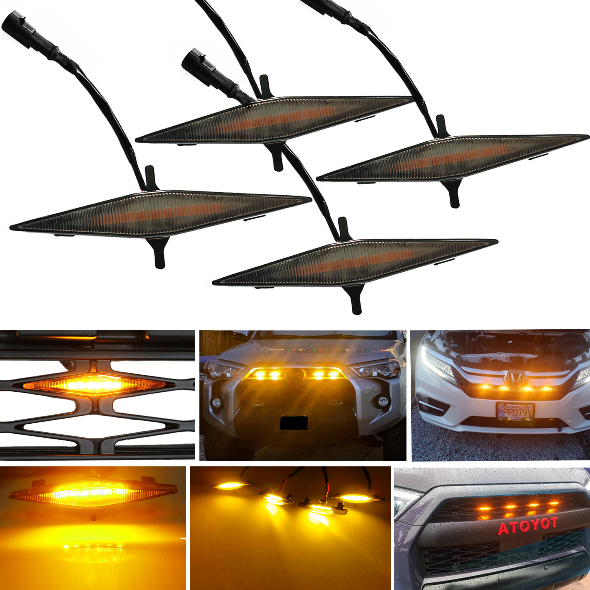 12v Car Led Grille Light Diamond Shape Amber Grille Lights for Toyota 4 Runner TRD 10