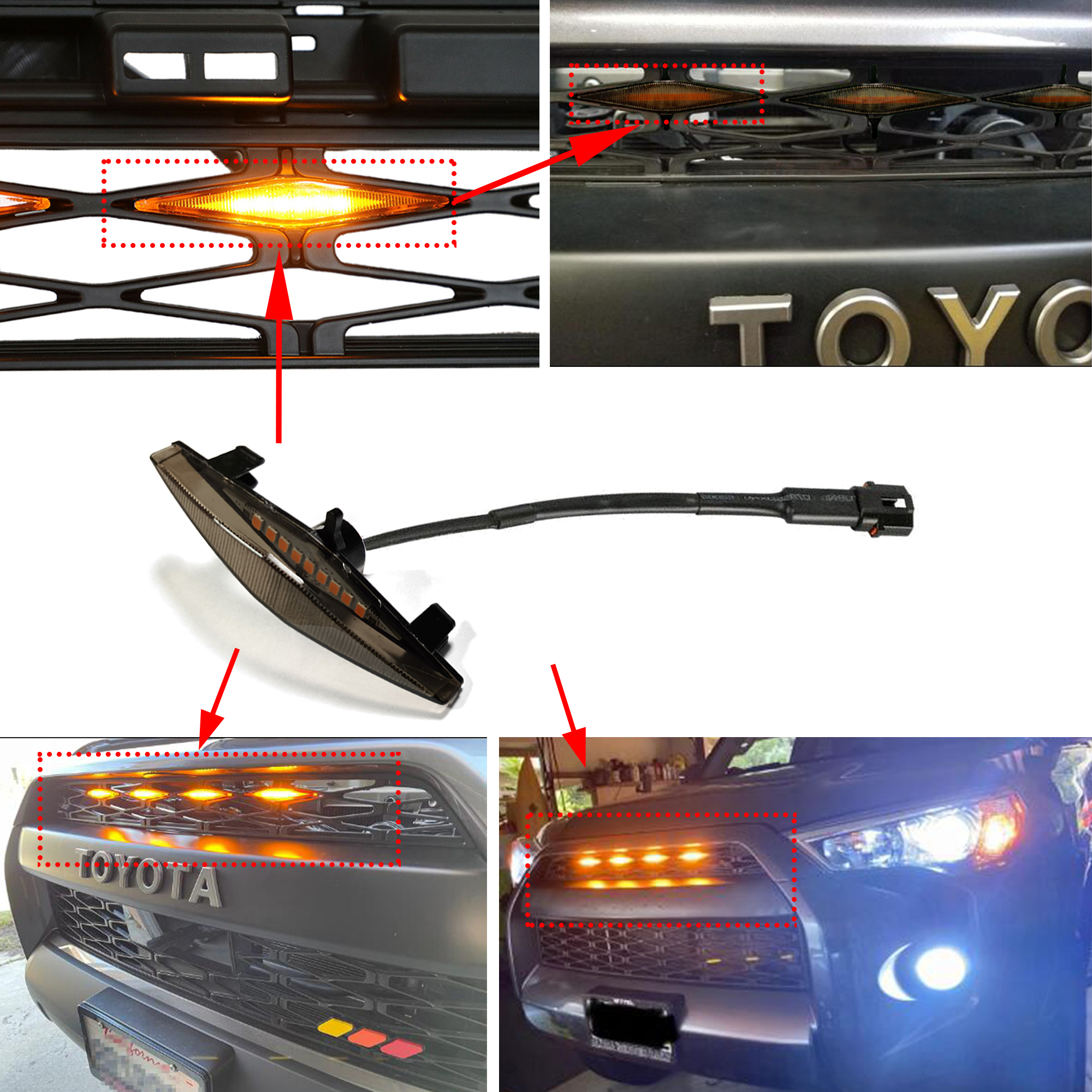 12v Car Led Grille Light Diamond Shape Amber Grille Lights for Toyota 4 Runner TRD 14