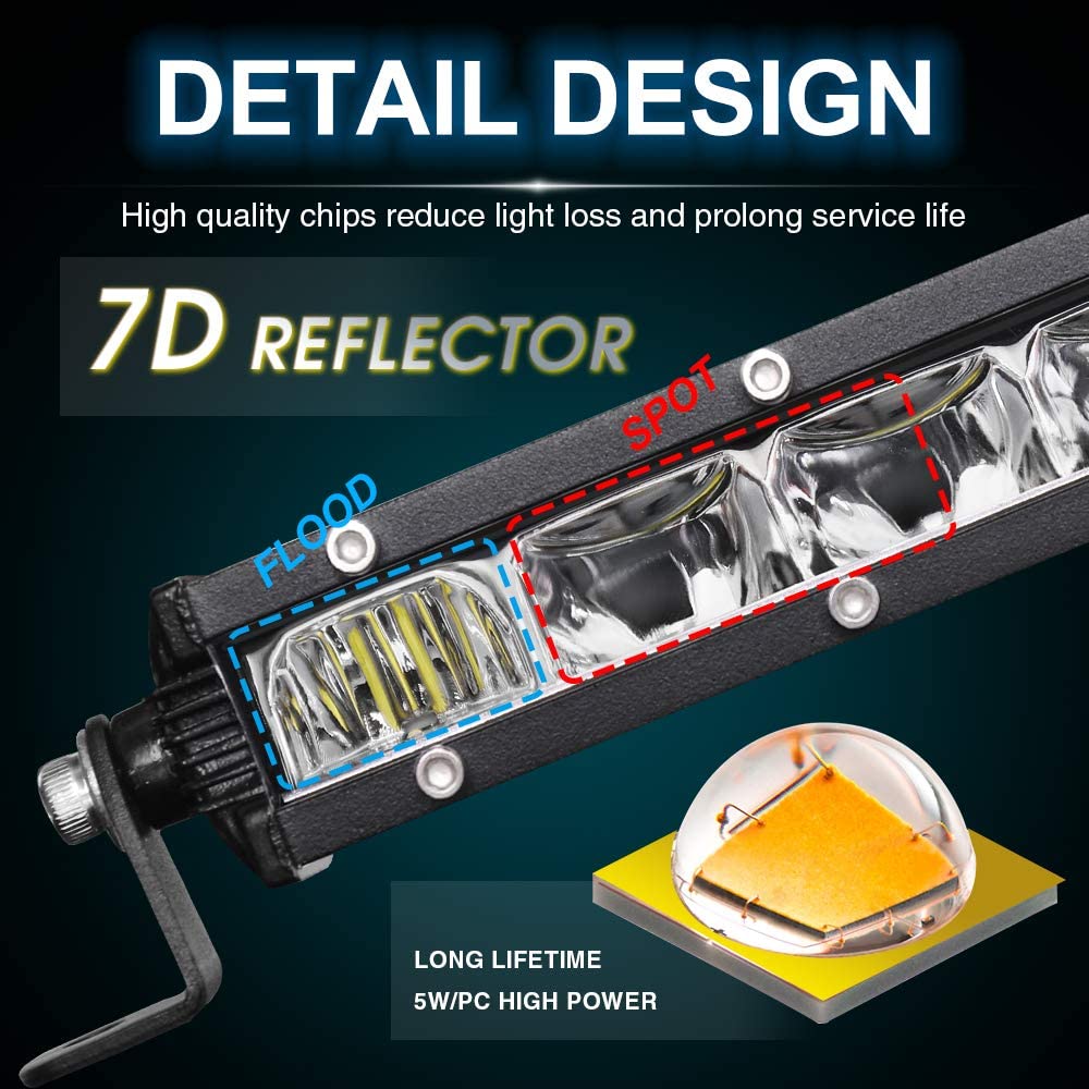 26 inch Super Slim Single Row LED Light bar 7D Reflector Spot Flood Combo Beam led Driving Lights 12V 24V Off Road Light Bar LED 18