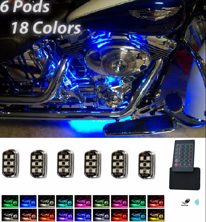 6Pc Pod Premier Million Color Motorcycle Underglow Neon LED Accent Light Kit with TWO remote music controller 10
