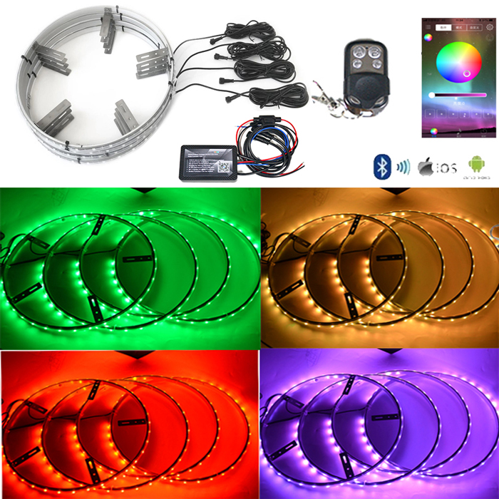 Kingshowstar - Set of LED Wheel Ring Lights Car Truck LED Mixed Color Chaser Flowing Blue-tooth RGB led dream color wheel light light 8