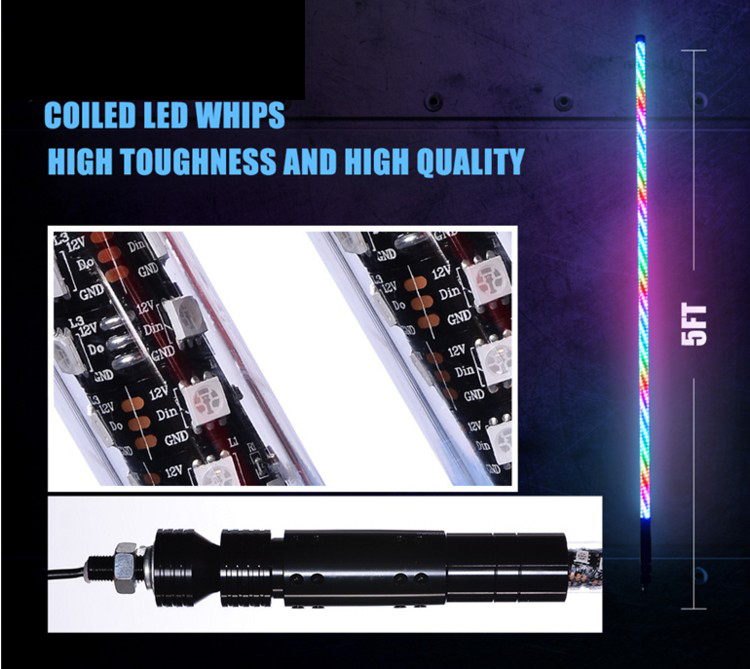Kingshowstar - Spiral Super bright dream LED whip flag with Quick disconnect antenna light for ATV/UTV led whip light 14