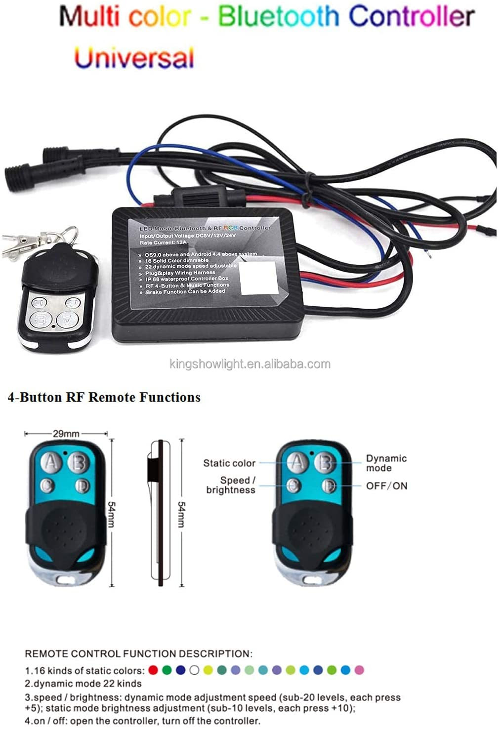 Kingshowstar - 4pcs RGB Color Under Car Lights Neon Under Body Car light by BT App & Remote control w/ Turning Signal and Brake Functions led auto interior underbody light 12