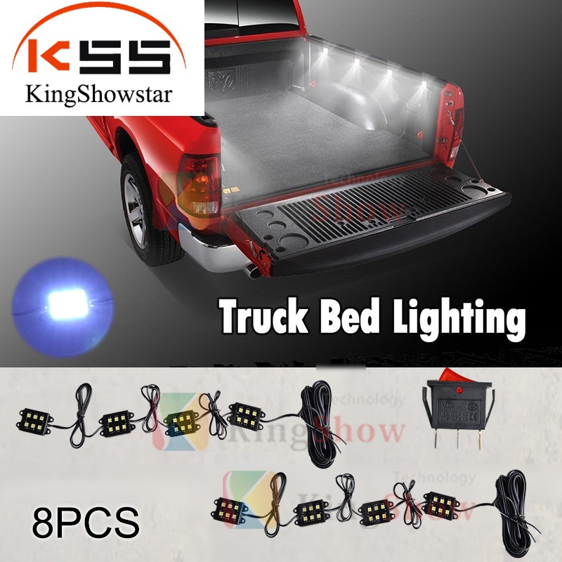 Kingshowstar - 8PCS Universal LED Truck Bed/Rear Rail under Work Box Lighting Kit Trunk Light W / Switch Fit All Truck White led truck bed light 10