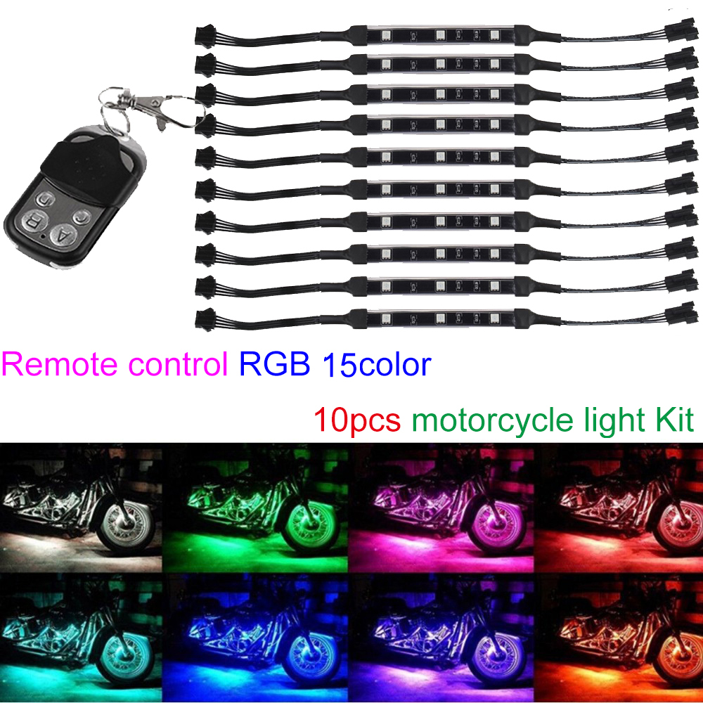 Kingshowstar - DC 12V Colorful Universal Motorcycle Accent Neon Underglow Light Kit RGB Motorbike LED Rock Pod Light 10pc 5050 led motorcycle light kit 12