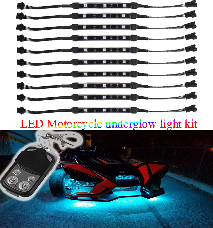 Kingshowstar - DC 12V Colorful Universal Motorcycle Accent Neon Underglow Light Kit RGB Motorbike LED Rock Pod Light 10pc 5050 led motorcycle light kit 8
