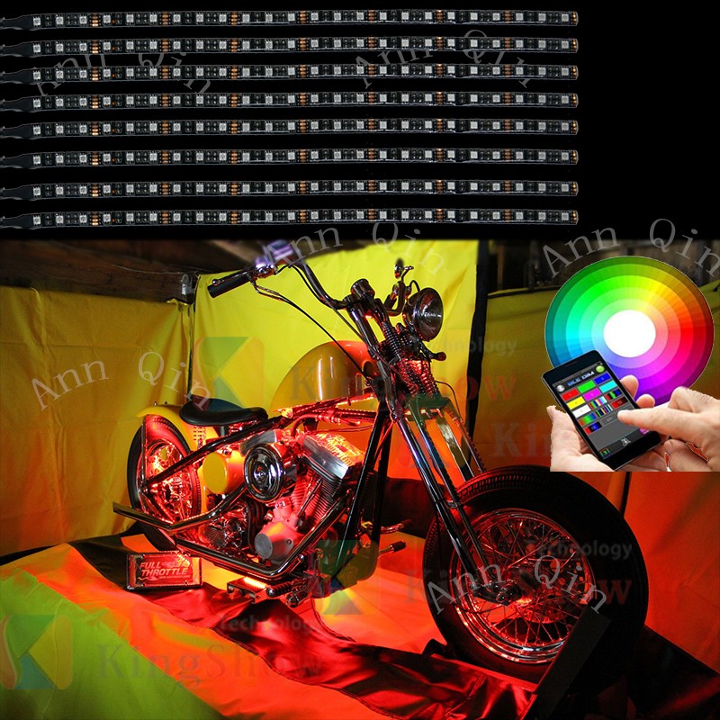 Kingshowstar - 8 PC Advanced Universal Motorcycle Underbody super bright 192LED Multicolor NEON ACCENT Light Kit LED Motorcycle Bicycle Light 12