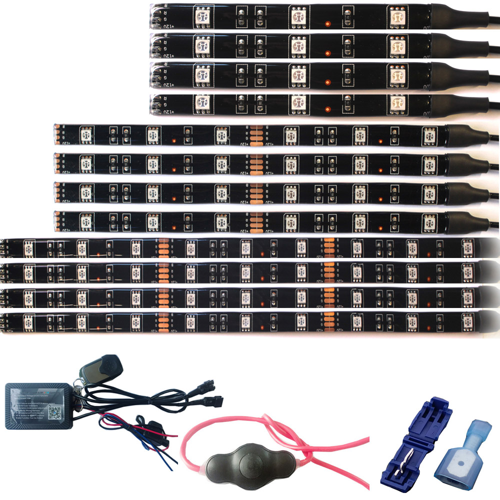 12pcs Motorcycle LED Lighting Kit Multi Strip Remote Activated RGB Color Changing Kit 10