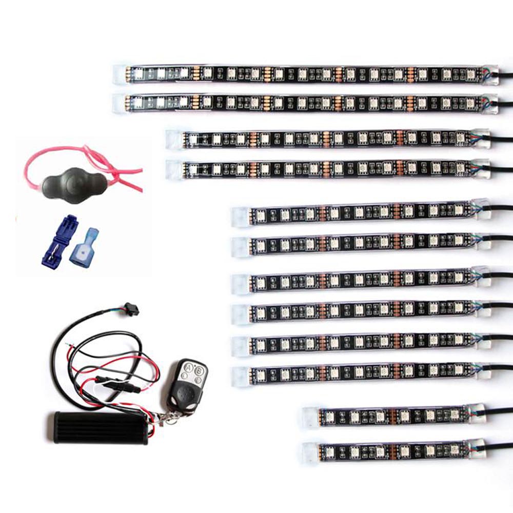 12pcs RGB Motorcycle LED Strip Light Kit UnderGlow Strip with Wireless Remote Controller 10