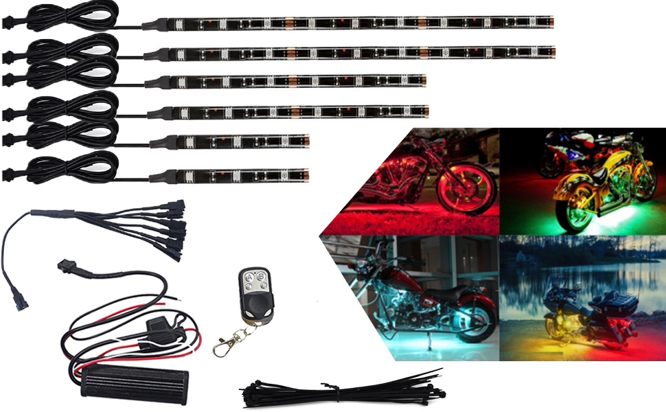 6Pcs Led Light Kits Multi-Color Wireless Remote Control Motorcycle Atmosphere Lamp RGB Flexible Strips Ground Effect Light kit 8