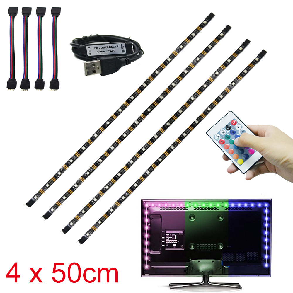 Kingshowstar - LED accent Strips Bias Backlight RGB Lights with Remote Control for HDTV, Flat Screen TV Accessories and Desktop PC, Multi Color LED Strip Light 13