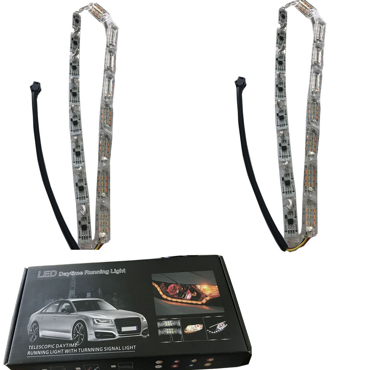 Dual Color LED Strip Headlight Daytime Running Light Amber Flowing Turn Signal 15