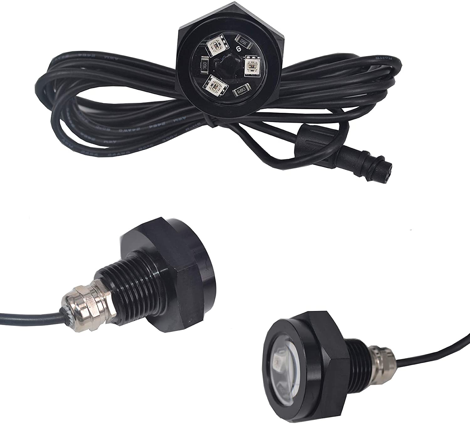 2Pcs LED Boat Drain Plug Underwater Light, 3X3W/12V, 50000hr Lifespan,Garber-Fishing, Swimming, Diving, 1/2 NPT,RGB with Bluetooth Remote Controller 1