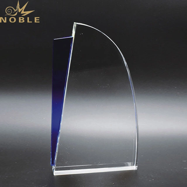 2019 Noble Custom Blue Accented Regatta Glass Crystal Sail Boat Trophy Award 1
