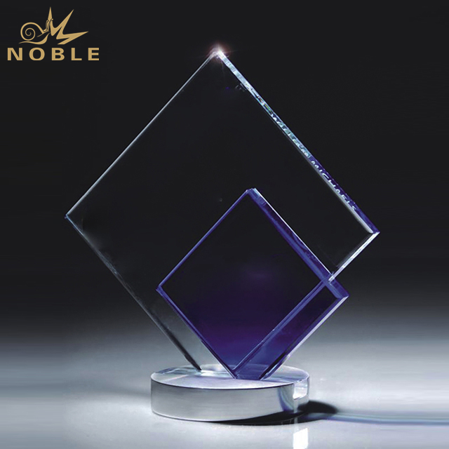 Customized Clear And Blue Crystal Trophy 1