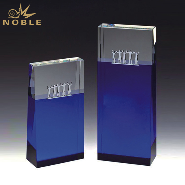 Customized Blue Crystal Award Plaque With Logo 1