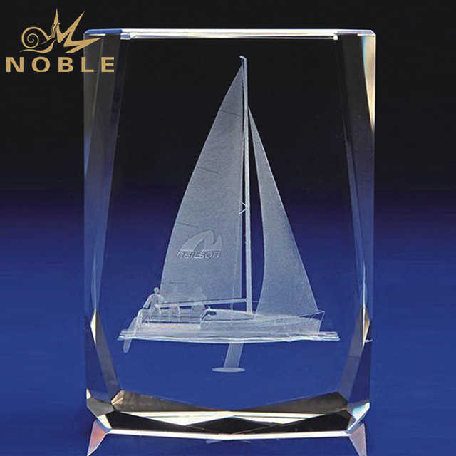 Unique Design Crystal Cube With Engraved Boat 1