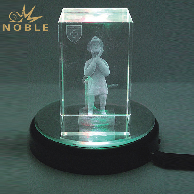 Laser Engraved Cube Crystal Gift With Black LED Base 1