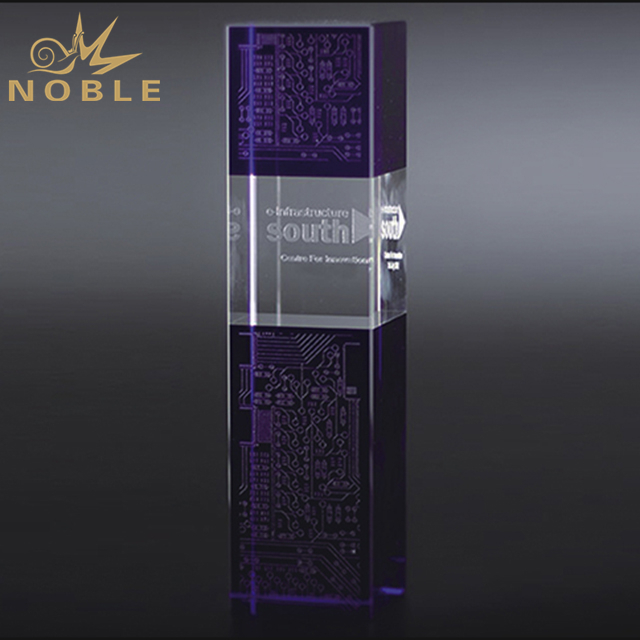 Hot Sale Laser Engraving Crystal With Blue Top And Base 1