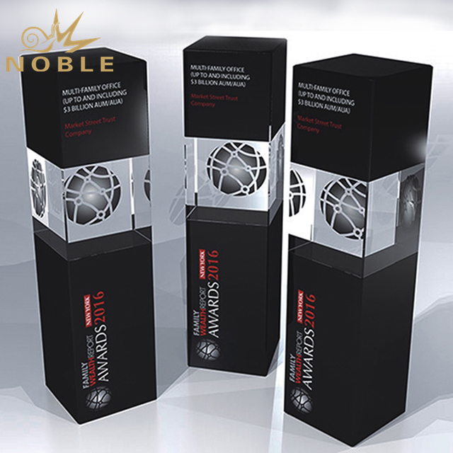 Black Crystal Trophy With Engraving Logo In Clear Crystal 1