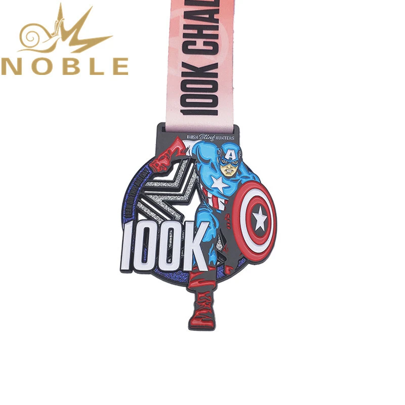 Custom soft enamel metal glitter medal 1