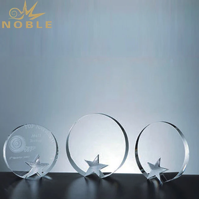 Unique Engraving Round K9 Crystal Trophy With Metal Star For Corporate Awards Gift 1