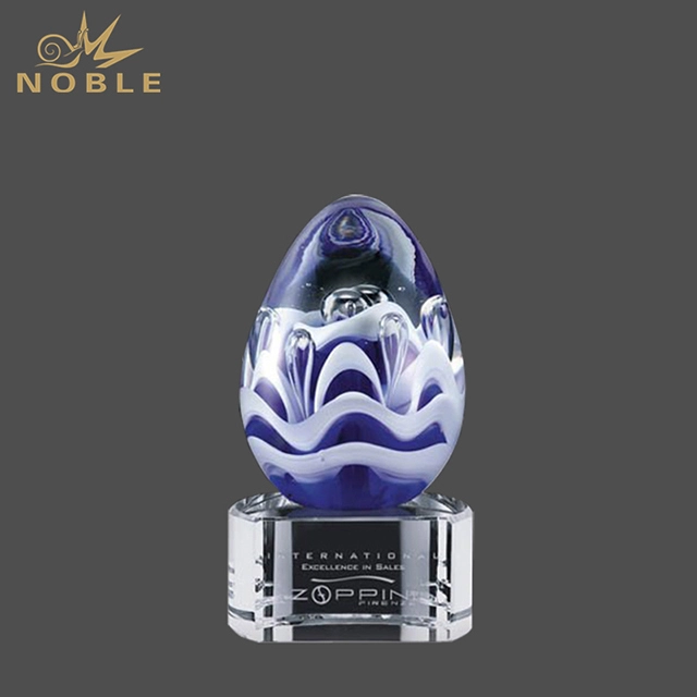New Design Hand Blown Glass Art Blue Color Wave Vase Trophy 1