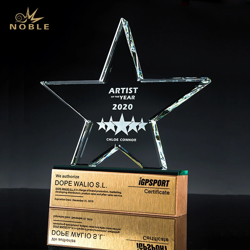 Star Crystal Trophy on Wooden Base 1