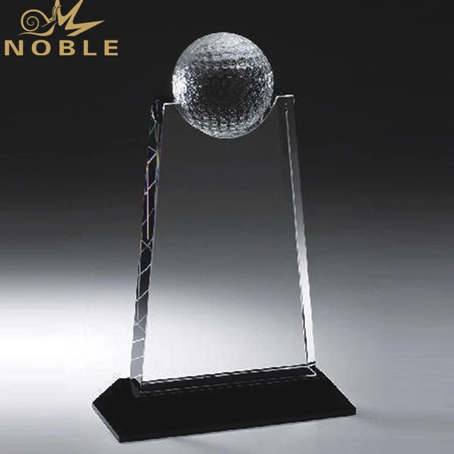 Wholesale High Quality Shiny Clear Golf Ball Sports Crystal Trophy Awards With Black Base 1