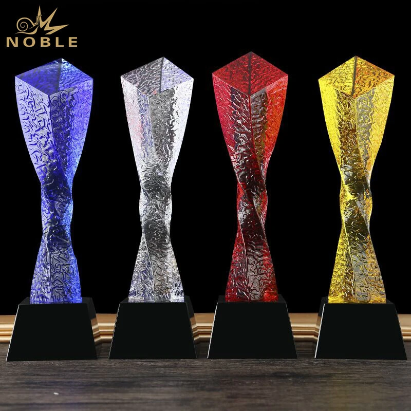 Twisted Pillar Tower Business Glass Clear Blue Crystal Award Trophy 1