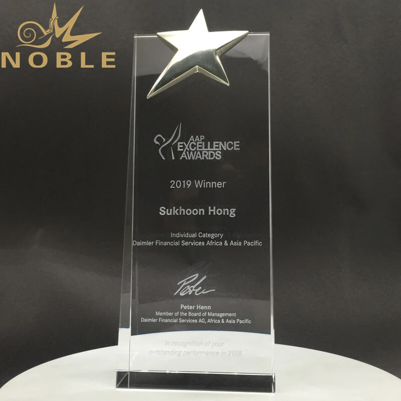 Noble Custom Engraving High Quality Silver Star Crystal Wedge Awards 1
