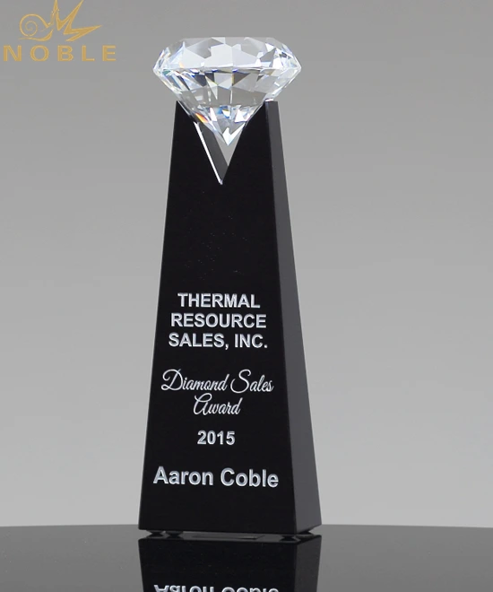 Diamond Crystal Trophy Award Customized Rising Diamond Shape Black Crystal Plaque Trophy 1