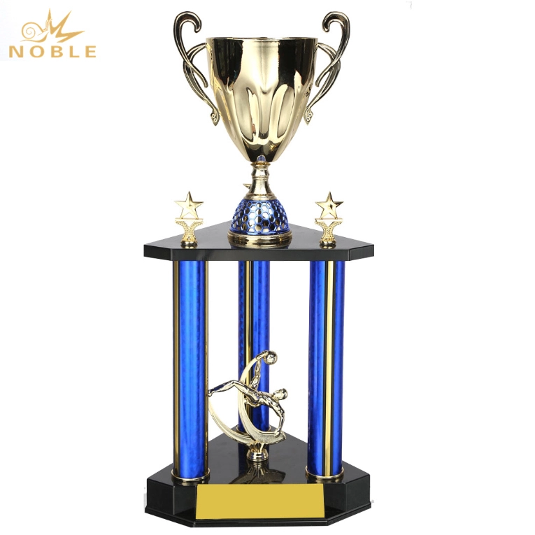Best Selling Custom Football Sports Metal Large Trophy with Blue Pillar 1