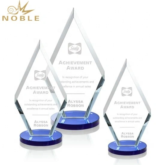 Hot Sale Personalized Handmade Crystal Diamond Plaque Award on Blue Pedestal 1