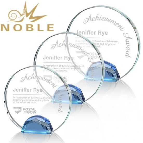 Custom Engraving Optical Crystal Award with A Sparkling Multifaceted Blue Optical Crystal Base 1