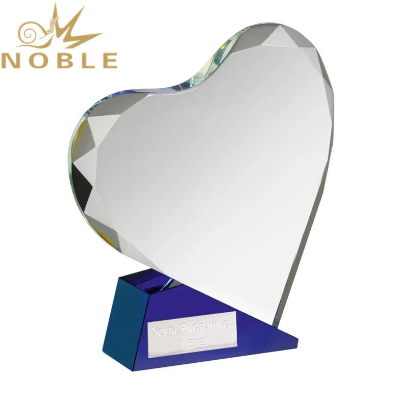 Custom Engraving Clear Optical Crystal Heart Award on Blue Base 1