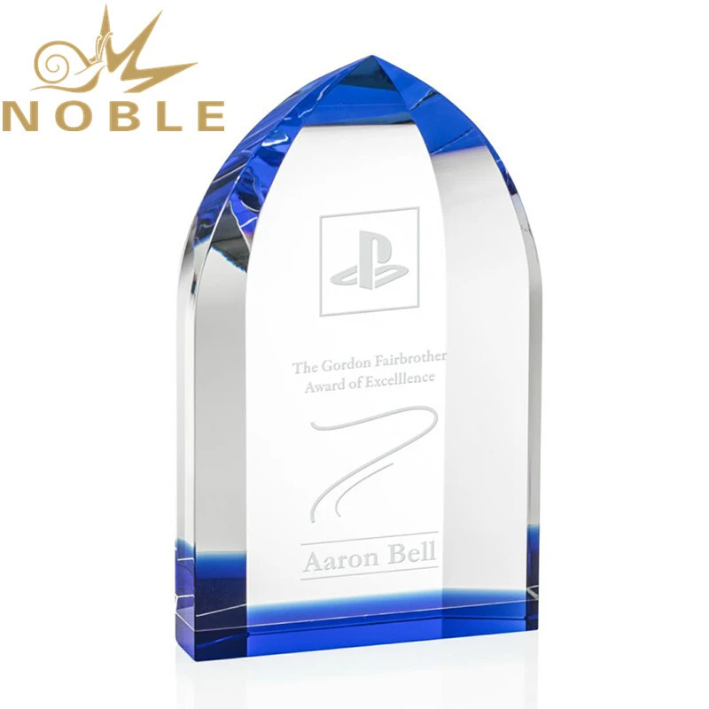 Free Engraving High Quality Custom Optical Crystal Trophy with Blue Accent 1