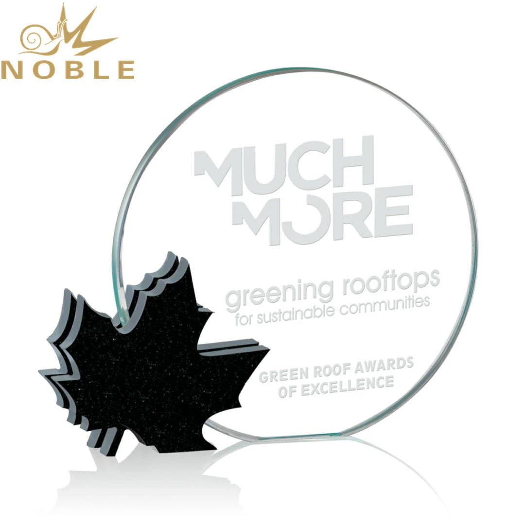 Canadian Identity Aluminum Maple Leaves Crystal Round Plaque Award 1
