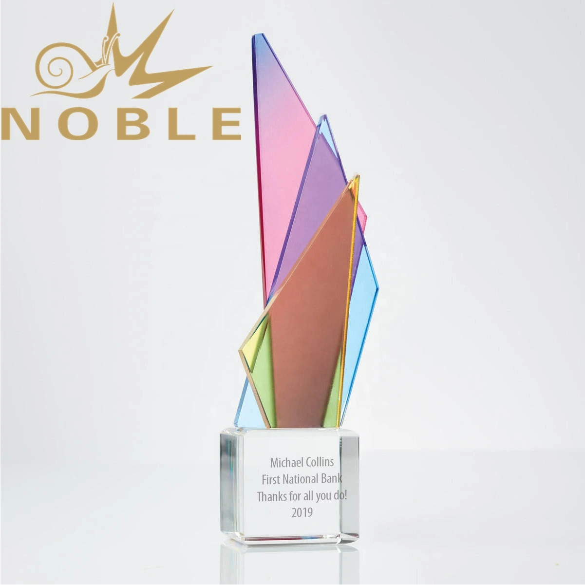 New Design Color Printing Custom Crystal Triangle Tower Award Trophy 1
