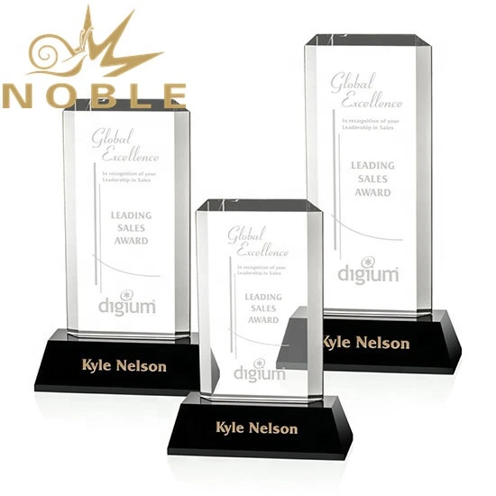 Noble Custom Rectangular Optical Crystal Award with Black Base 1