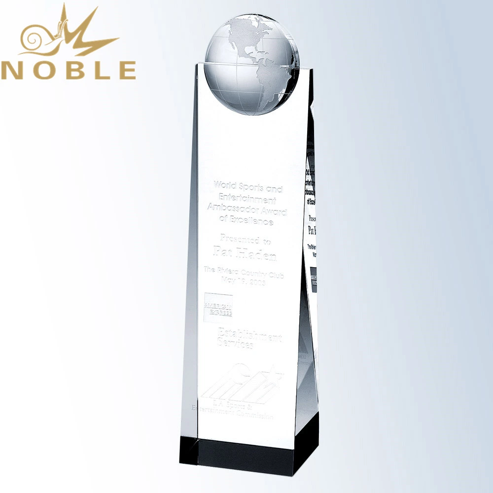Free Engraving Custom Crystal Wedge Globe Tower Award 1
