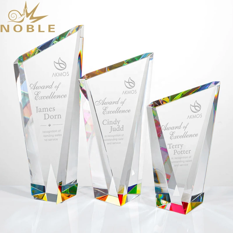 High Quality K9 Crystal Custom Block Trophy with Multi-colored Base 1