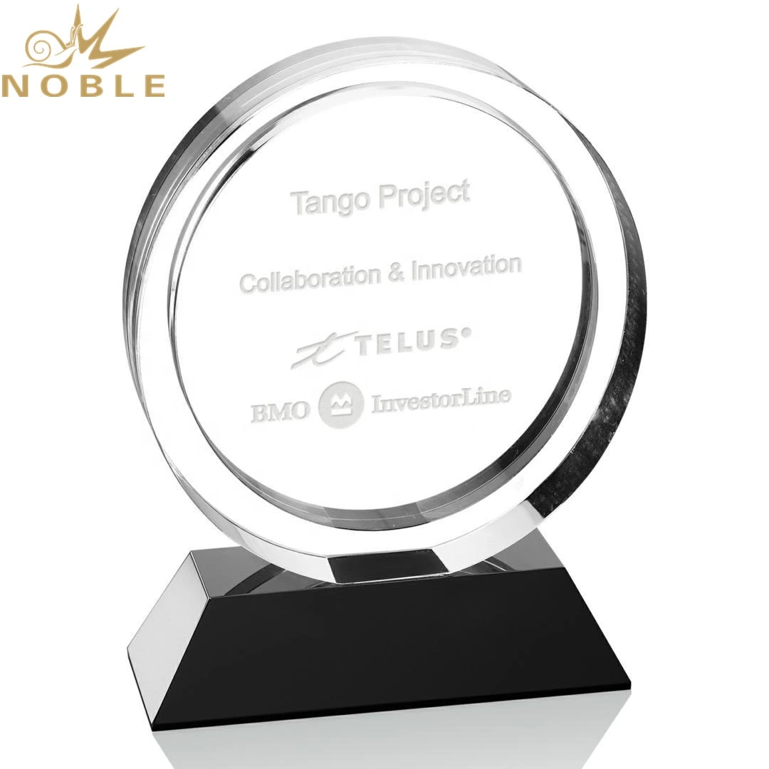 Custom Round Optical Crystal Plaque Award on Black Base 1