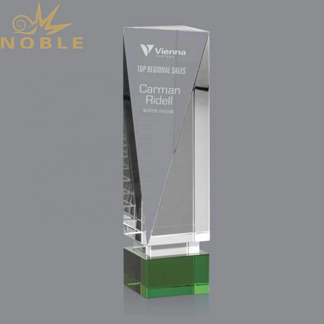 New Design Free Engraving Custom Crystal Block Award with Green Base 1