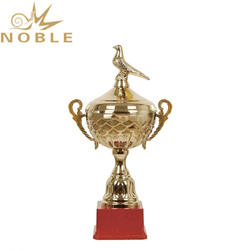 Shiny Gold Metal Bird Figurine Trophy with Red Plastic Base 1