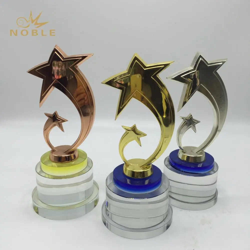 Best Selling Gold Silver Copper Custom Metal Star Trophy with Crystal Base 1